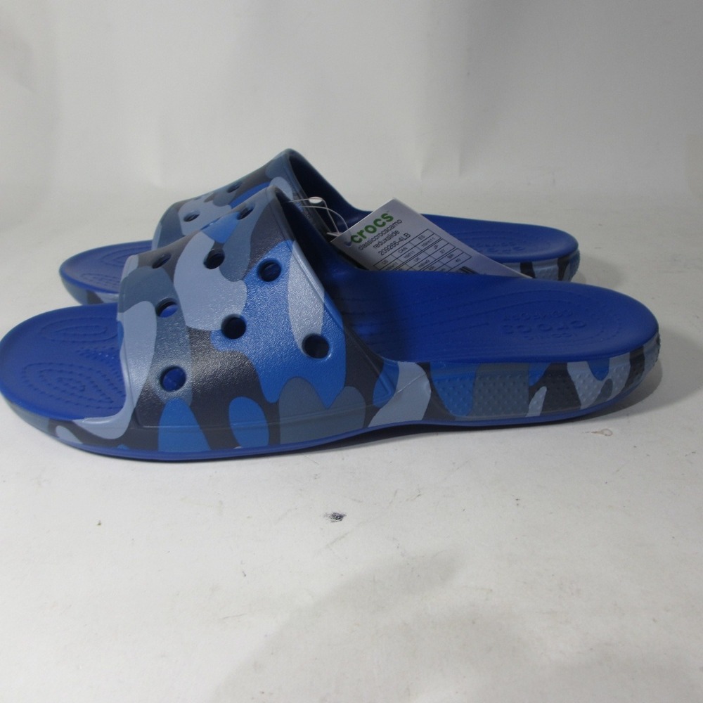 Crocs Slides Mens 9 Blue Camo New Camouflage Comfort Sandals Flip Flop Casual - Picture 2 of 10